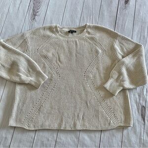 Banana Republic Relaxed Fit Knit Sweater Women’s L Cream Cozy Chunky Warm Argyle